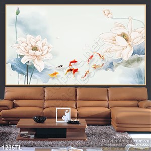 Tranh hoa sen cá chép phong thủy trang trí tường