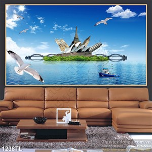 Tranh chim bồ câu và đại dương trang trí phòng khách