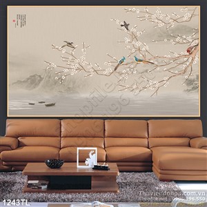 Tranh chim én và hoa đào đẹp