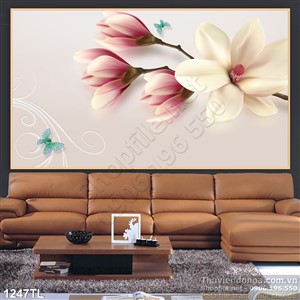 Tranh lụa 3D hoa trang trí phòng khách