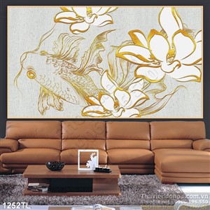 Tranh lụa kim tiền hoa Sen trang trí phòng