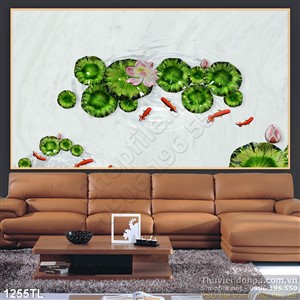 Tranh hoa sen cá chép phong thủy treo tường