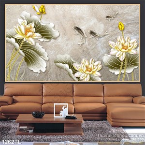 Tranh giả ngọc hoa sen và cá đẹp nhất