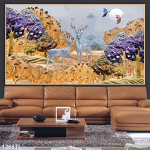 Tranh lụa 3D hươu nai mới nhất
