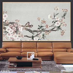Tranh lụa hoa đào và chim én đẹp nhất