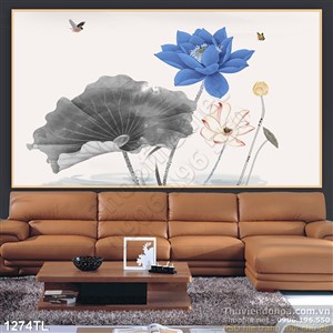 Tranh thư pháp hoa Sen và cá chép