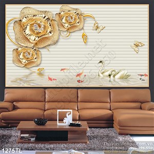 Tranh lụa 3D hoa hồng vàng và cá chép