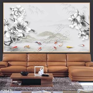Tranh cá chép và hoa phong thủy trang trí tường