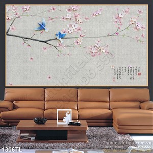 Tranh hoa đào và chim én