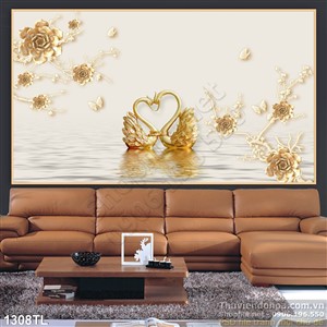 Tranh chim thiên nga và hoa hồng