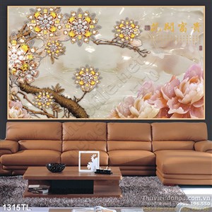 Tranh hoa kim cương vàng và hoa sen trang trí tường
