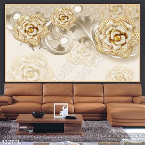 Tranh lụa 3D hoa hồng trang trí tường phòng khách