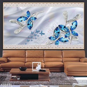 Tranh lụa 3D hoa kim cương trang trí phòng khách