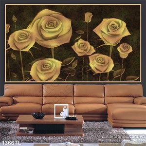 Tranh hoa hồng vàng kim tiền hiện đại