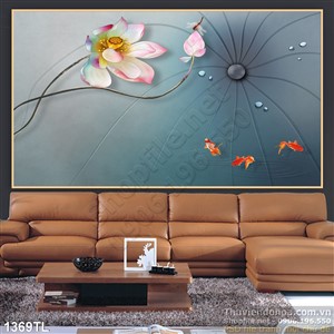 Tranh lụa hoa Sen và cá chép nghệ thuật