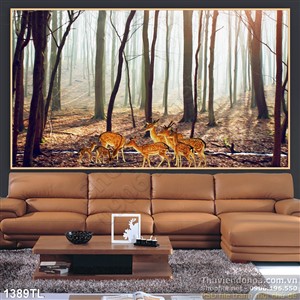 Tranh nai hươu trong rừng đẹp