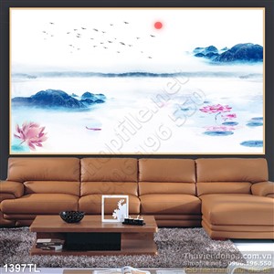 Tranh hoa Sen thư pháp treo tường đẹp