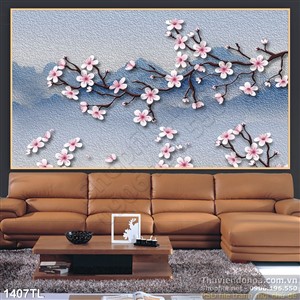 Tranh lụa hoa đào trang trí tường đẹp