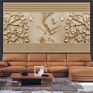 Tranh lụa 3D điêu khắc nghệ thuật chim công