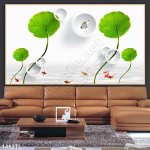 Tranh hoa Sen cá chép treo tường  phòng khách