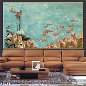 Tranh giả ngọc hoa sen cá chép đẹp