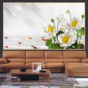 Tranh lụa 3D hoa Sen và cá chép đẹp độc đáo