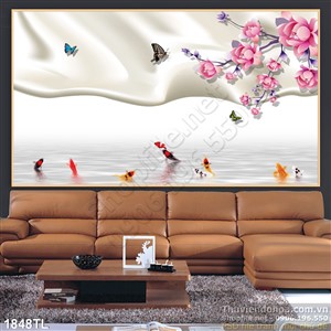 Tranh hoa hồng và cá chép đẹp