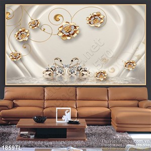 Tranh lụa thiên nga và hoa trang trí tường đẹp