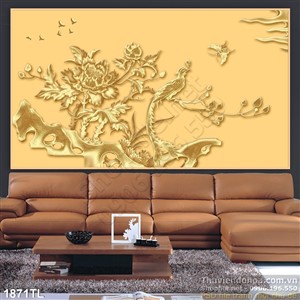 Tranh điêu khắc hoa mẫu đơn vàng