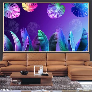 Tranh lá 3D màu trang trí tường phòng khách