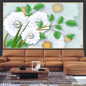 Tranh lụa 3D hoa ngọc trai trang trí phòng ngủ