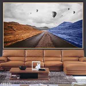 Tranh con đường và núi trang trí tường