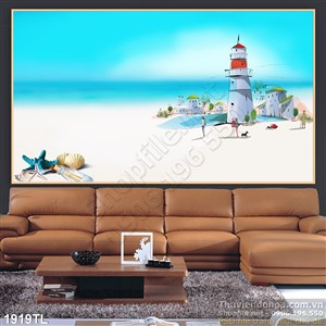 Tranh hải đăng trên biển dán tường đẹp