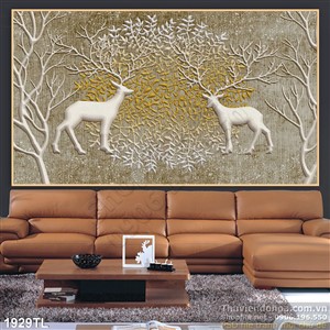 Tranh hươu nai điêu khắc tường đẹp