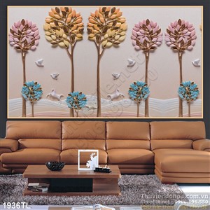 Tranh lụa 3D cây trang trí tường đẹp