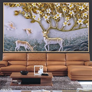 Tranh lụa 3D hươu nai nghệ thuật đẹp nhất hiện nay