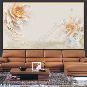 Tranh 3D hoa Sen điêu khắc và chim thiên nga