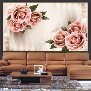 Tranh lụa 3D hoa hồng cổ điển trang trí phòng khách