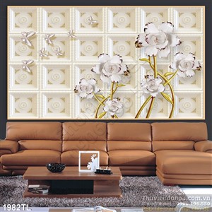 Tranh hoa 3D nền cổ điển trang trí phòng ngủ đẹp