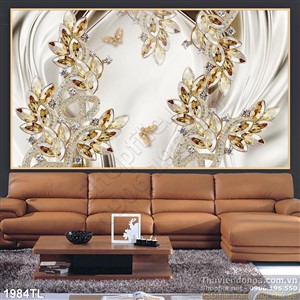 Tranh 3D hoa kim cương dát vàng đẹp