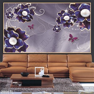 Tranh lụa 3D hoa ngọc trai xanh in kính UV đẹp nhất