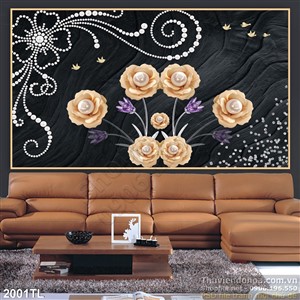 Tranh 3D hoa bằng ngọc trai in kính đẹp