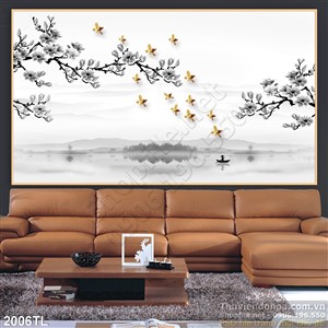 Tranh thư pháp hoa Đào phong thủy