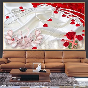 Tranh lụa 3D hoa hồng trang trí phòng ngủ