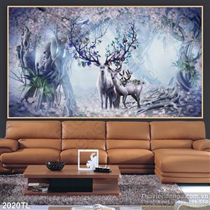 Tranh 3D hươu nai nghệ thuật trang trí