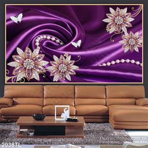 Tranh lụa 3D hoa kim cương trang trí phòng ngủ