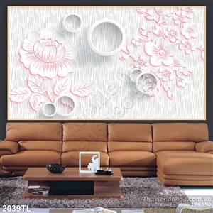 Tranh 3D hoa đào trang trí phòng khách