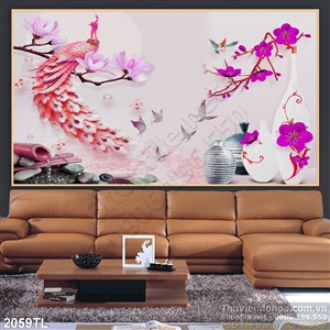 Tranh giả ngọc chim công treo tường phòng khách