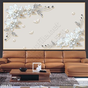 Tranh lụa 3D hoa ngọc trai trang trí phòng khách