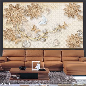 Tranh lụa 3D hoa kim cương treo tường phòng khách đẹp